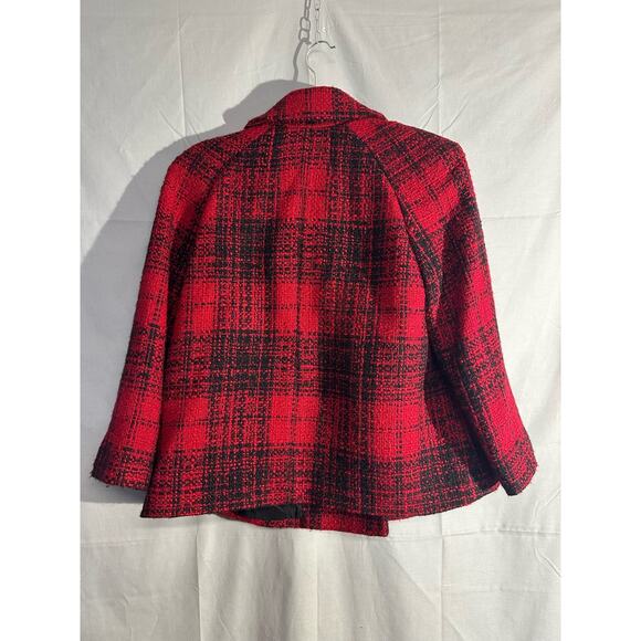 Talbots Blazer Jacket 14 Red Plaid Wool Button Academia Capsule Tweed Pockets - Picture 3 of 9